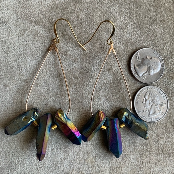 ✨NWT Rainbow Quartz & Pyrite Bohemian Earrings✨Hand Crafted ✨ Healing,m - Picture 7 of 8